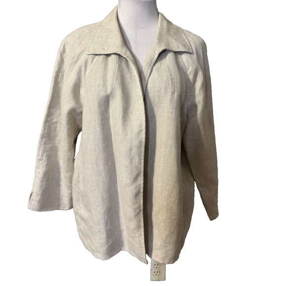 Talbots Unlined Suit Jacket Blazer 1X Irish Linen Natural Oatmeal Tan Classic - Picture 1 of 12